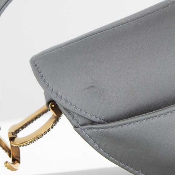 Dior Saddle 2019 Mini Satin Icy Blue Grey Crystal Embellished Bag - Picture 16 of 17